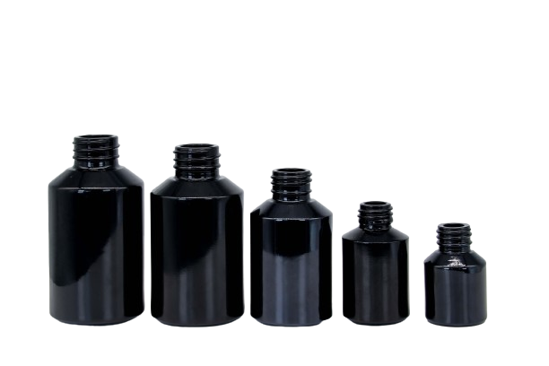 Стеклянные бутылки и банки с темным эфирным маслом на 15-120 мл