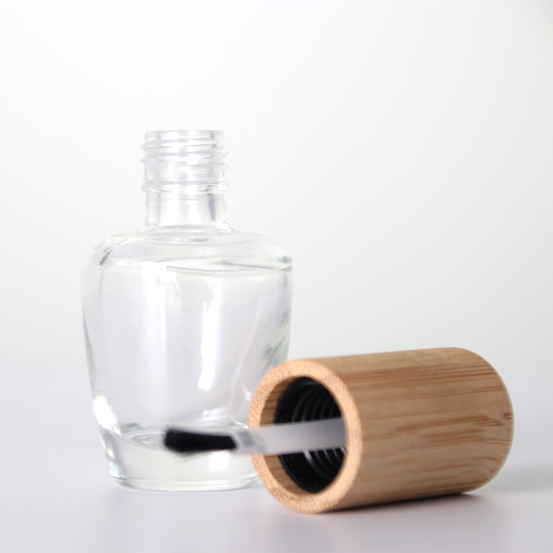 Прозрачная пустая стеклянная бутылка для лака для ногтей с бамбуковой крышкой
