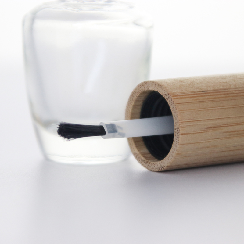 Прозрачная пустая стеклянная бутылка для лака для ногтей с бамбуковой крышкой