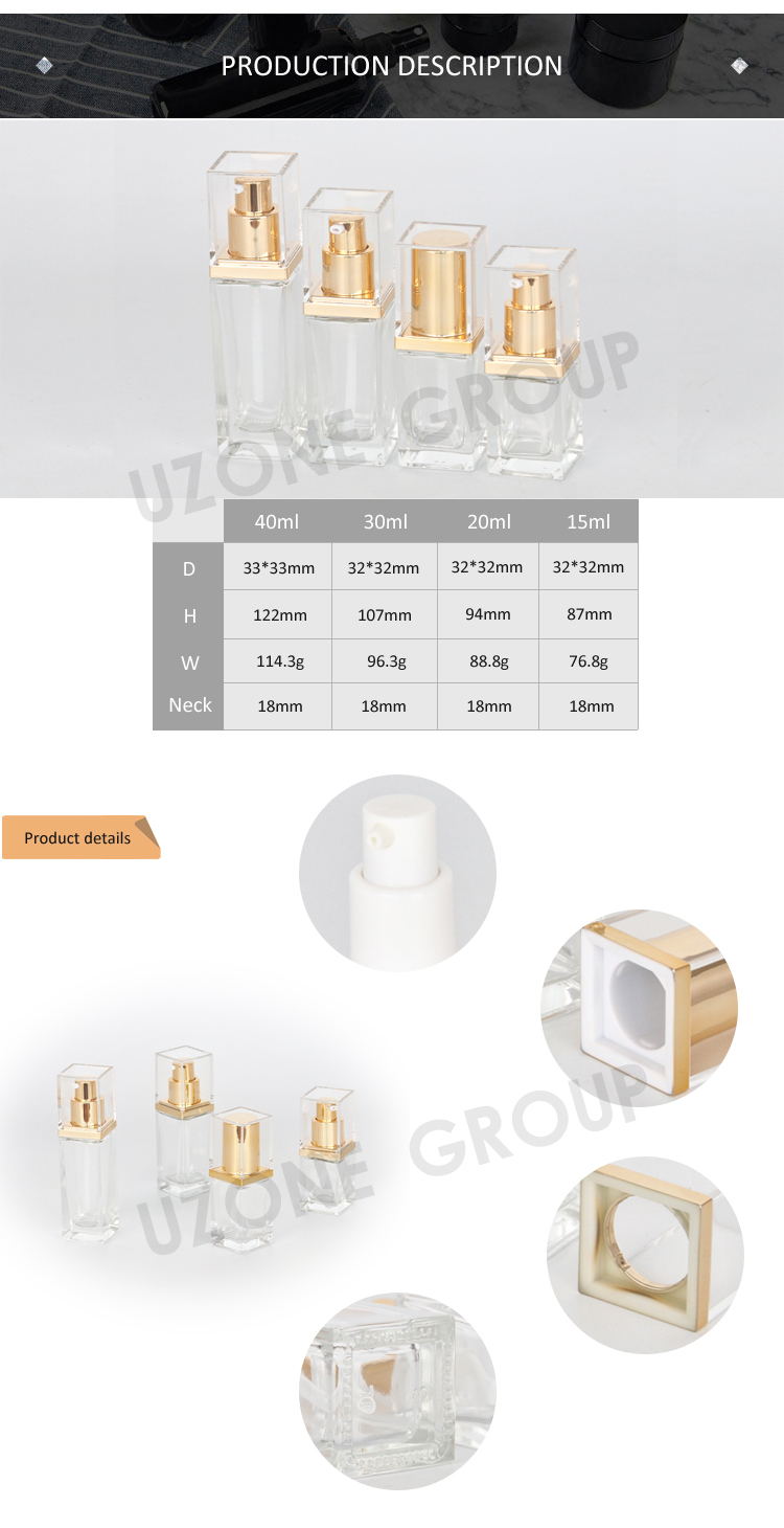 15 мл 20 мл 30 мл 40 мл маленькие квадратные стеклянные бутылки для лосьона